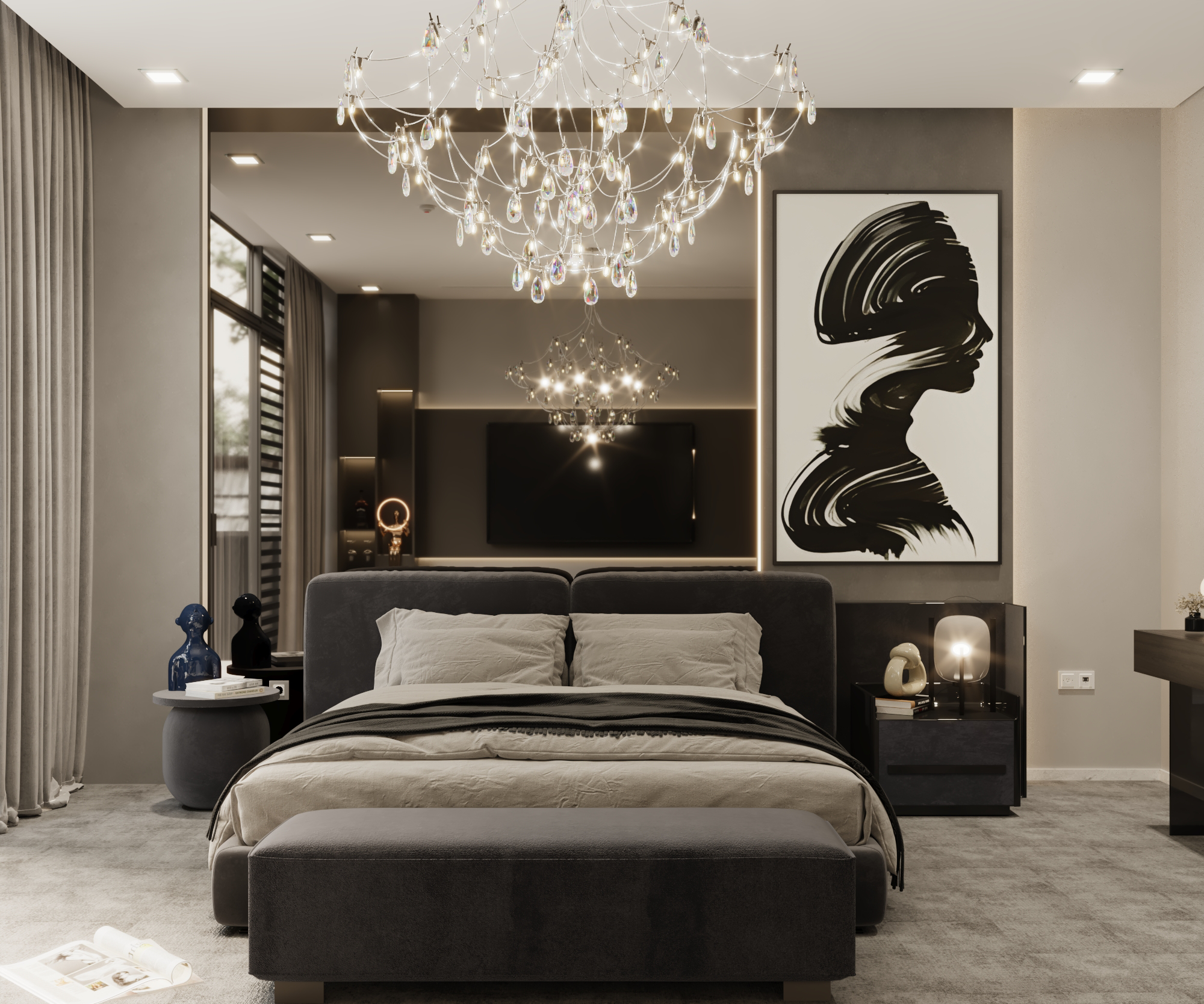 interior design and exterior design bedroom, master room harooni design Dubai, u.a.e